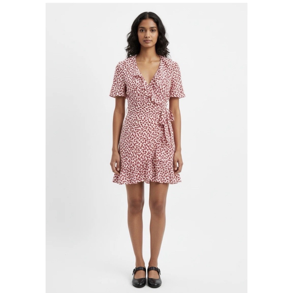 Topshop Women's Red White‎ Floral Ruffle Wrap Mini Dress